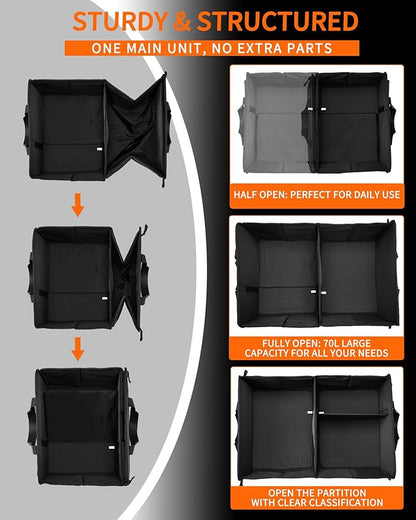 SIBOFUEGO Sturdy Car Trunk Organizer – Large Capacity Trunk Organizer for SUVs & Sedans, Hard-Shell One-Piece Design with Cute Print, Collapsible and Durable Car Organizers (Black Leopard 70L)