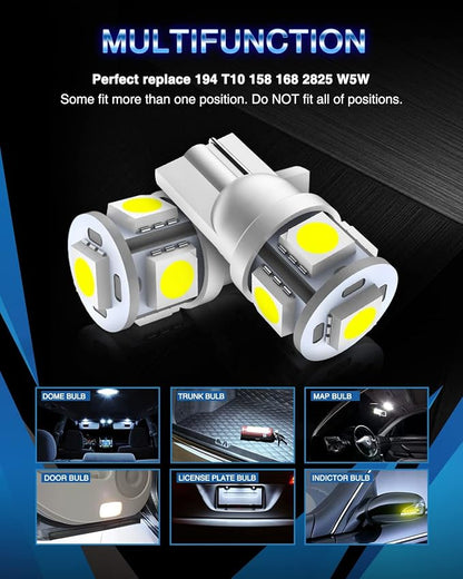 Marsauto 194 LED Bulb 6000K White 168 T10 2825 W5W 5SMD Replacement Bulbs for Car Dome Map Door Courtesy Side Marker Reading Glove Box License Plate Lights (Pack of 10)(Clear Lens Side Marker)