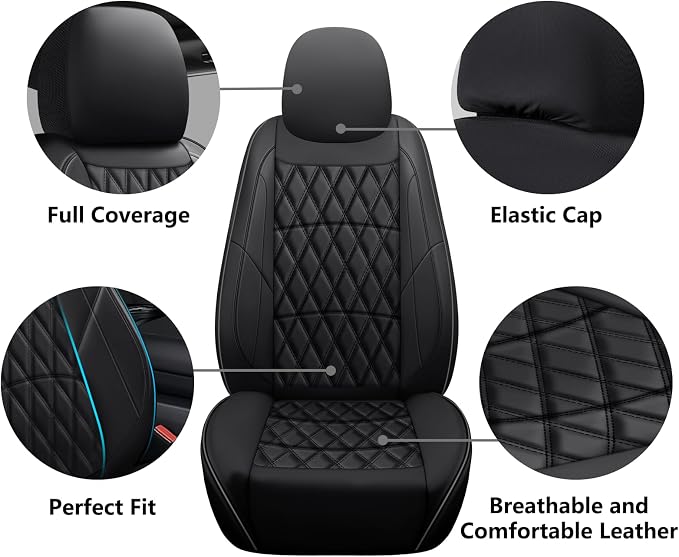 NS YOLO Leather Car Seat Covers,Universal Fit for Most Cars,SUVs and Sedans,Waterproof Luxury Leatherette Cushions, 2 Seats Protectors (Black, Front Pair-2 Seats(Driver and Passenger))