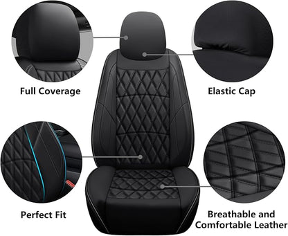 NS YOLO Leather Car Seat Covers,Universal Fit for Most Cars,SUVs and Sedans,Waterproof Luxury Leatherette Cushions, 2 Seats Protectors (Black, Front Pair-2 Seats(Driver and Passenger))