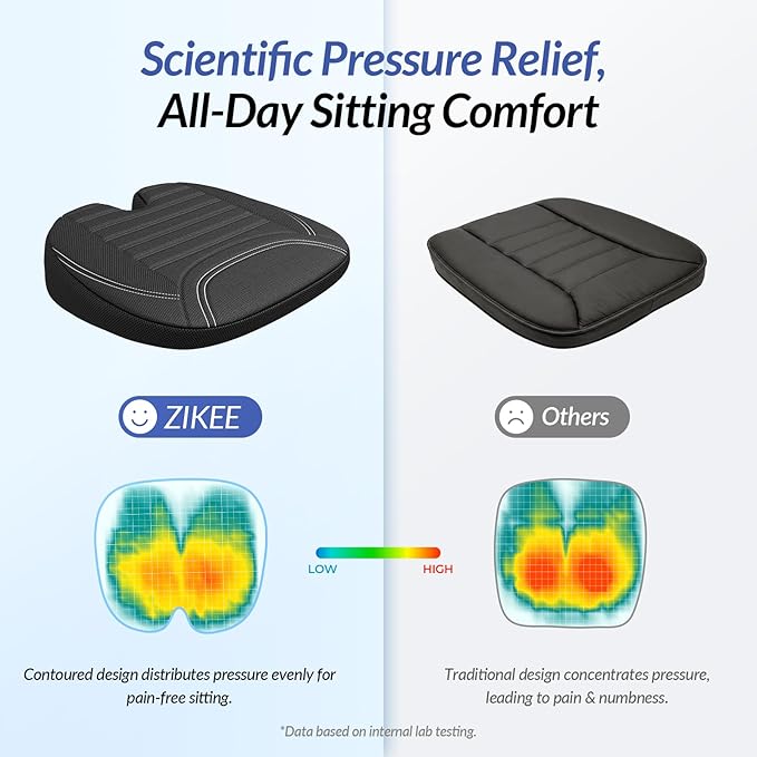ZIKEE Wedge Car Seat Cushion for Tailbone Pain Relief & Better Visibility, Ergonomic Memory Foam Seat Cushion for Car with Breathable Channel Design, Fits Car, SUV, Truck, Non-Slip Mesh Cover