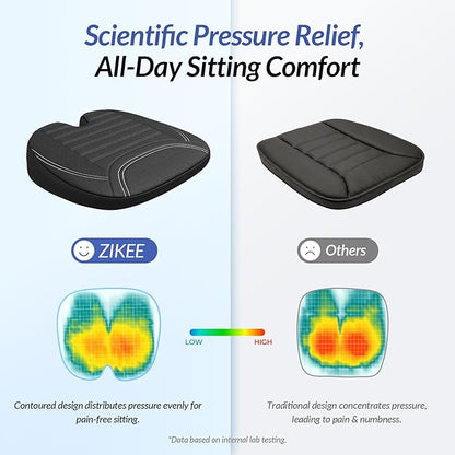 ZIKEE Wedge Car Seat Cushion for Tailbone Pain Relief & Better Visibility, Ergonomic Memory Foam Seat Cushion for Car with Breathable Channel Design, Fits Car, SUV, Truck, Non-Slip Mesh Cover