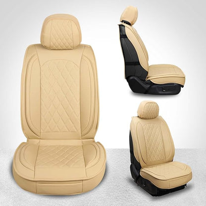 MIROZO Front Seat Covers,Leather Car Seat Covers Breathable Automotive Seat Covers Car Seat Protector Vehicle Seat Cushion for Sedan, Truck and SUV (2PCS Front, Beige)