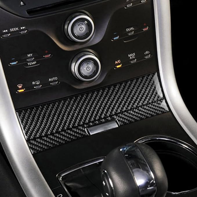 Premium Carbon Fiber Only Compatible with Ford Edge 2011-2014 2012 2013 SEL/Sport Accessories Car Gear Shift Box Front Panel Cover Interior Trim Sticker Decal Black 2PCS