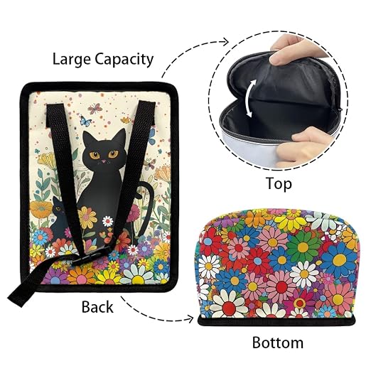 Cat Butterfly Colorful Daisy Pattern Car Trash Can with Lid and Zipper Portable Foldable Trash Bin for Car Interior Accessories Multipurpose Garbage Can Bags Storage Organizer