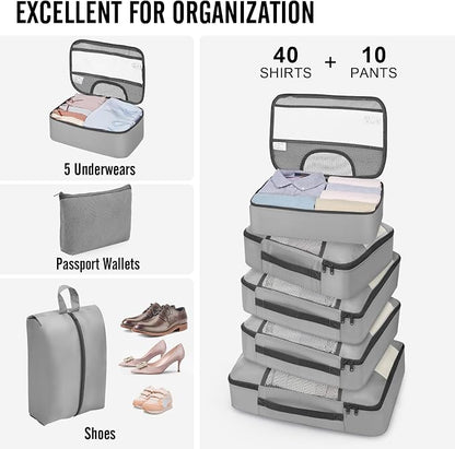 Veken 10 Set Packing Cubes for Travel Essentials,Anti-Wrinkle Buckled Suitcase Organizer for Shoe & Toiletry Bag,Carry On Luggage Bag with 99+ Count Mesh Holes for Airplane & College Dorm Accessories
