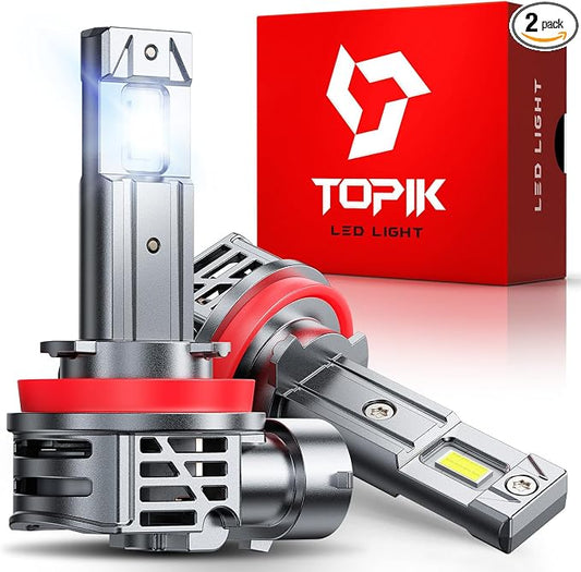 TOPIK Brightest Upgraded H11/H9 Light Bulbs, 40,000LM 800% Ultra-Bright, Real 1:1 Size Direct Replacement, Quick Install, H11/H9/H8 Fog Light Bulb, 6500K White, Pack of 2