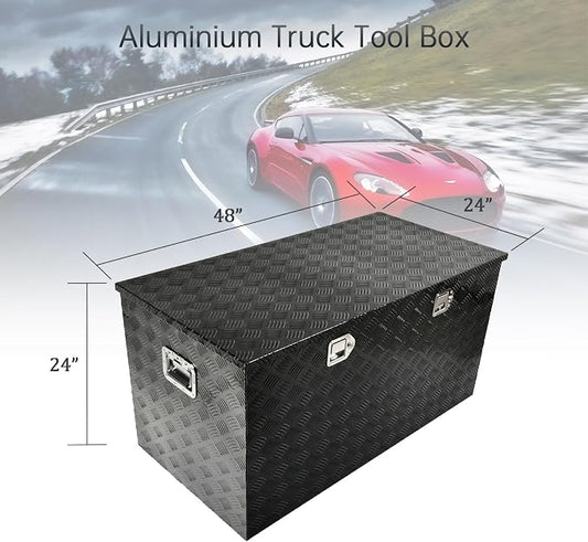 48''Inch Aluminum Truck Tool Box Truck Bed Toolbox Truck Trailer Chest Box Trailer Underbody Storage Organizer Waterproof Square Storage Organizer w/Lock & Keys Black(‎48" Lx24''x24'')