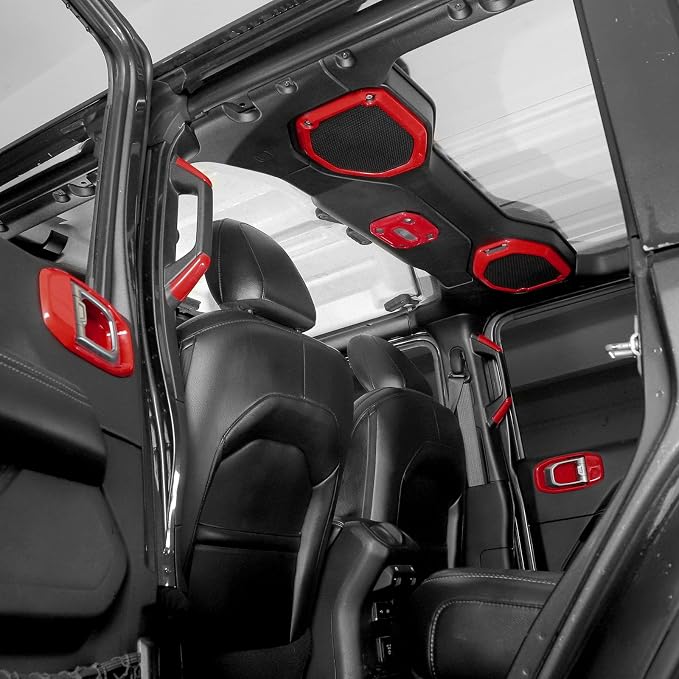 RT-TCZ for Wrangler JL Interior Trim Kit Red, Inner Door Handle Bowl Cover Speaker Trim for Jeep Wrangler JL JLU 4-Door 2018-2023 Red Interior Accessories 21pcs