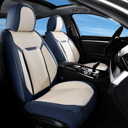 Coverado Car Seat Covers Full Set, Front Seat Cover and Back Seat Covers for Cars, Faux Leather Waterproof Seat Covers, Universal Seat Covers for Most Vehicles (Air Backrest-Blue&White, FullSet)