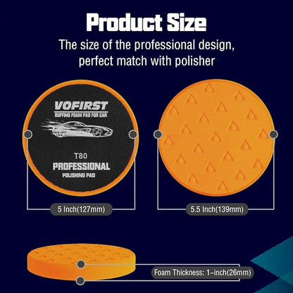 3 Pcs Polishing Pad, Orange Heacy Cut Buffing Pads, 5.5 Inch Face for 5 Inch 125mm Backing Plate Compound Buffing Sponge Pads for Car Buffer Boat Polisher Compounding, Polishing & Waxing