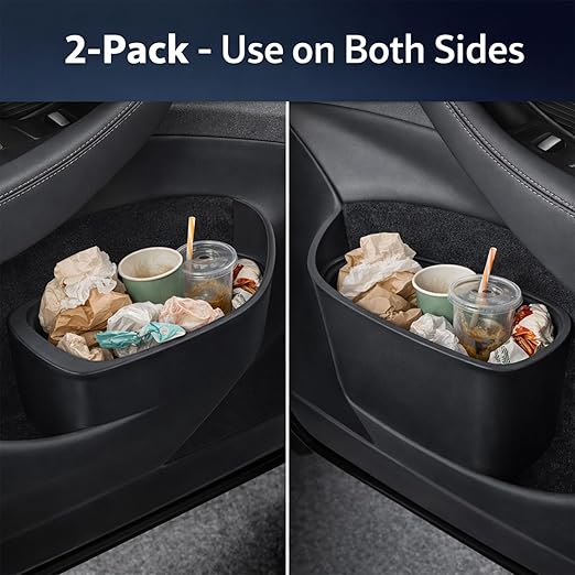 Front Door Trash Bin for Tesla Model Y Juniper 2025+, Side Door Portable Garbage & Storage Organizer, Hands-Free Toss Design, Waterproof Flexible TPE, Easy Clean, Interior Accessories, Black – 2 Pack