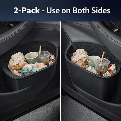 Front Door Trash Bin for Tesla Model Y Juniper 2025+, Side Door Portable Garbage & Storage Organizer, Hands-Free Toss Design, Waterproof Flexible TPE, Easy Clean, Interior Accessories, Black – 2 Pack