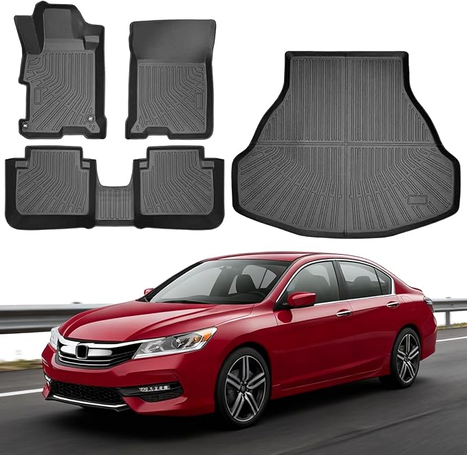 Floor Mats for Honda Accord 2013-2017 (Only for Sedan) All-Weather Custom Fit TPE Rubber Car Liners, Waterproof Anti-Slip Vehicle Accessories for Accord Front & Rear 1st & 2nd & Cargo Liner