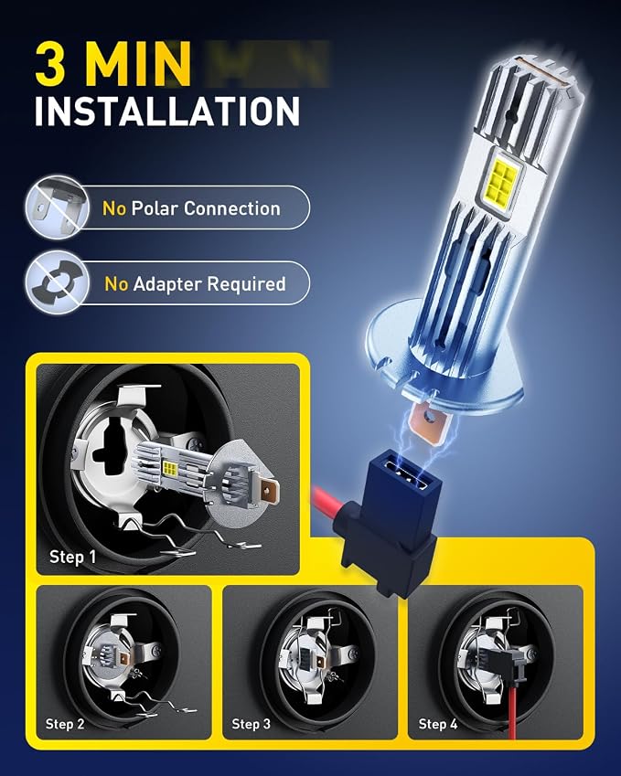 AUXITO H1 Bulb, 6500K Ultra White 6X Increased Brightness, Precision 1:1 Mini Design, Simple Plug Play Installation, Stable Illumination, 99% Vehicles Supported, Pack of 2