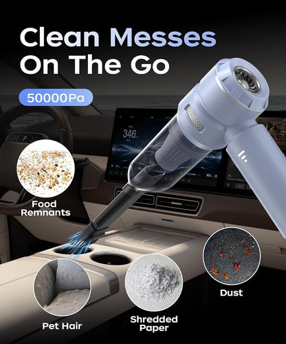 VNOST Car Vacuum,3 Suction Modes,Portable Mini Cordless Cleaner with 50000pa Suction Power,Type-C Charge,Handheld Vacuum for Home,Car,Birthday Gifts for Men Dad Husband (Blue)