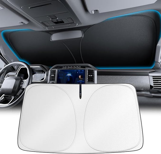 Wigoo 2026 Upgrade Universal Car Windshield Sun Shade [100% Light Block, Durable 210D Oxford] Foldable Heat Insulation Interior Sun Visor to Keep Interior Cool with Storage Bag, M(64"x32")