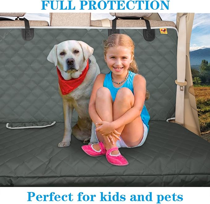 Bark Lover Dog Seat Cover for Back Seat More Durable Waterproof Backseat Protector, High Heat Resistant and Nonslip Back Seat Cover for Dogs Kids, Universal Size Fits Cars Trucks SUVs (Grey)