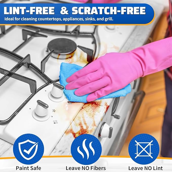 Microfiber Cleaning Cloth, 200 Pack Blue Cleaning Rags Microfiber Towel Bulk Absorbent Lint-Free Wash Cloths, All-Purpose Towels for Cars, Shop, Automotive, Garage, Home & Kitchen