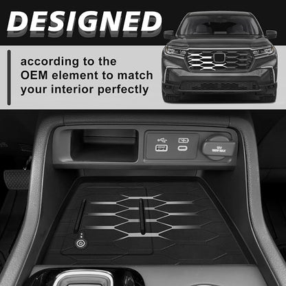 Muslogy for 2023+ Pilot Center Console Organizer&Wireless Charger Protective Mat&Shifter Storage Box Left & Right Set Compatible with Honda Pilot 2023-2026 Accessories Console Side Inserts Organizer