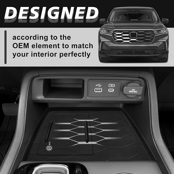 Muslogy Center Console Inserts Compatible with Honda Pilot 2023-2026/2026 Passport Accessories, Center Console Wireless Charger Protective Mat Liner Anti-Slip Phone Charge Area Charging Protection
