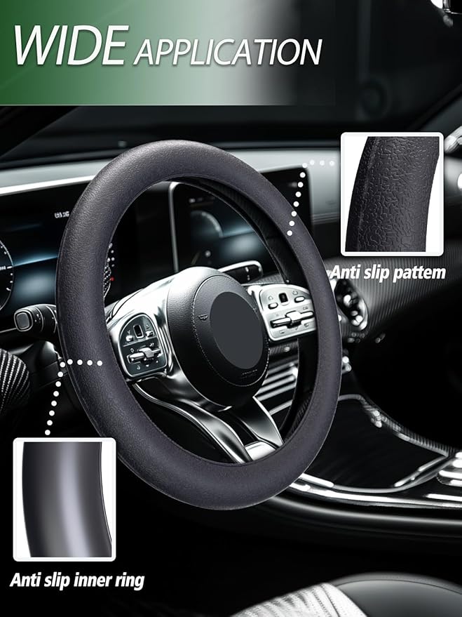 LRITER Car Steering Wheel Cover, Non-Slip Silicone Material, Multiple Color Choices, Universal Auto Parts Steering Wheel Cover, Suitable for Most Cars (Grey)