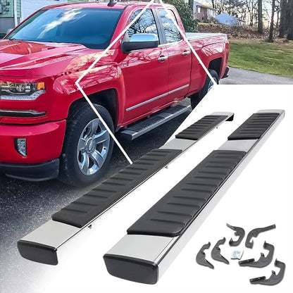 [Pair] 6 Inch Chrome Stainless Running Boards Side Step Bars Compatible with 07-19 Chevy Silverado/GMC Sierra Extended Cab