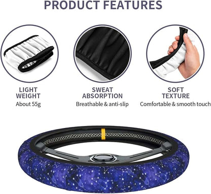 Galaxy Starry Sky Steering Wheel Covers Non Slip Neoprene Universal 15 Inch Steering Wheel Protector Car Cover for Men Women