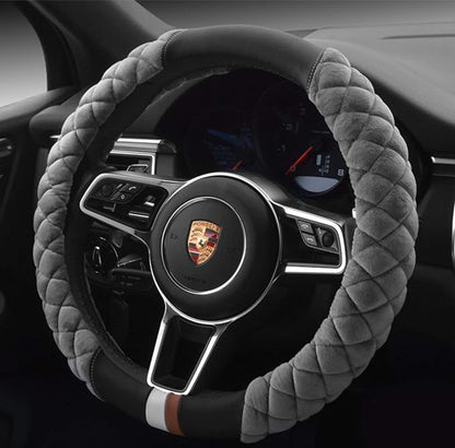 HAOKAY Luxury Fluffy Steering Wheel Cover for Men Women,Soft Warm Short Plush Steering Wheel Cover Gray Fuzzy with Universal 14.5-15 Inch