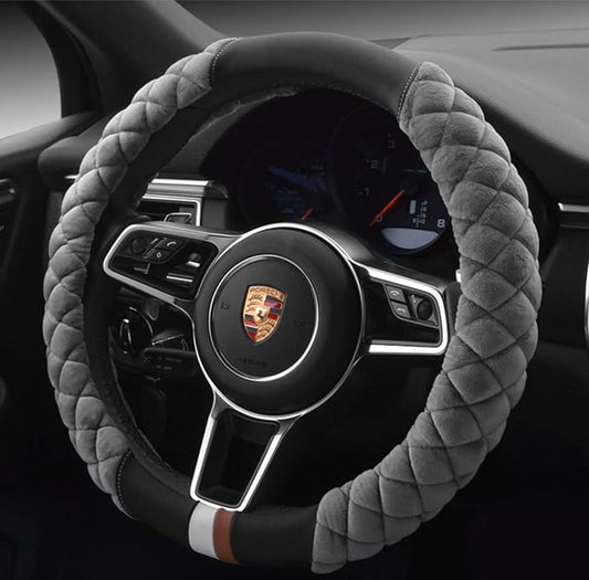 HAOKAY Luxury Fluffy Steering Wheel Cover for Men Women,Soft Warm Short Plush Steering Wheel Cover Gray Fuzzy with Universal 14.5-15 Inch
