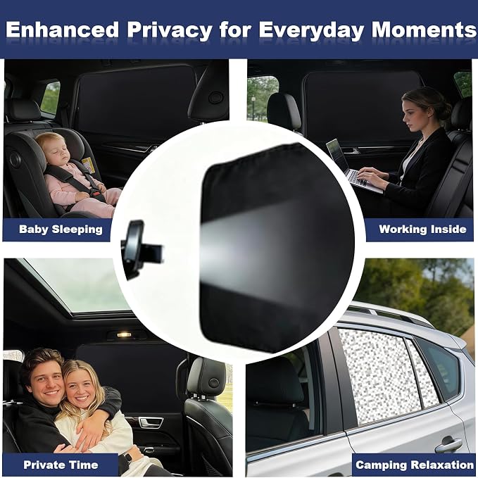 XCBYT Magnetic Car Window Shades for Rear Side Windows, 2 Pack Blackout Sun Shades, 100% Light Blocking UV & Heat Protection Car Curtains with Mosaic Pattern for Travel & Daily Use