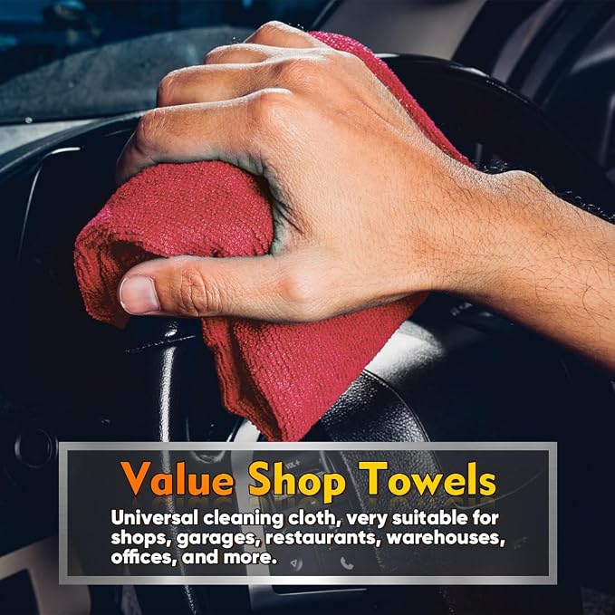 HOMEXCEL Red Shop Towels 100 Pack, Reusable Microfiber Cleaning Cloth Bulk, Multipurpose Microfiber Towels for Cars, House and Kitchen, Highly Absorbent Cleaning Rags 11.5 x 11.5 inch