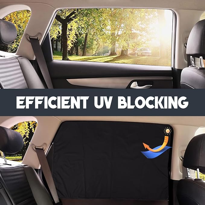 ZATOOTO Car Window Curtains - 2 Pcs Black Silk Side Rear Protection Covers - Magnetic Privacy Sun Shade Keeps Cooler for Baby Kids Sleeping