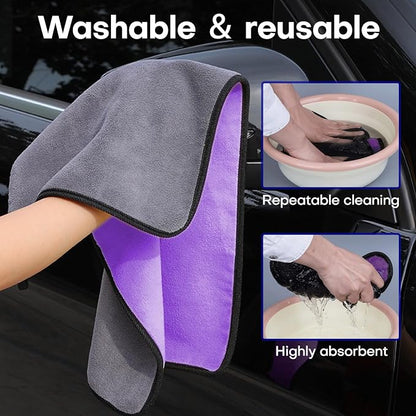 Hovom 3PCS Car Microfiber Towels, 23.62"×11.81" Lint-Free Microfiber Towels for Cars Wash Drying, Super Absorbent Cleaning Cloths, Reusable Washing & Detailing Towel, Car Cleaning Supplies (Purple)