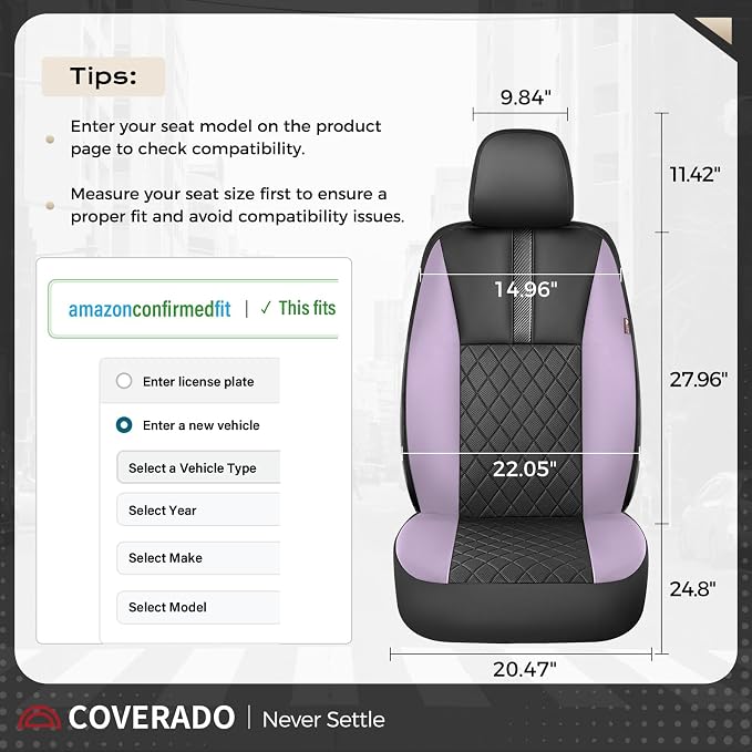 Coverado Car Seat Covers Full Set, Automotive Leather Seat Covers for Car，Universal Fit Front Back Seat Cover, Non-Slip Waterproof Breathable Car Seat Protector