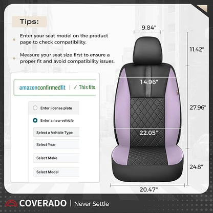 Coverado Car Seat Covers Front Pair, Automotive Leather Seat Covers for Car，Universal Fit Front Back Seat Cover, Non-Slip Waterproof Breathable Car Seat Protector