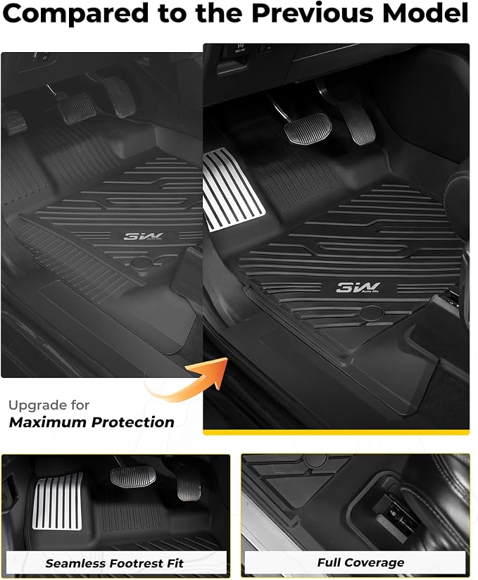 3W Floor Mats (with Metal Pedals) Fit for Ford F-150 2015-2026 & F150 Lightning 2022-2025 SuperCrew, TPE All Weather Car Mats Custom Fit Accessories (w/s Original fold Under-Seat Storage Box)