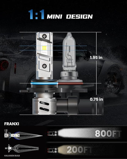 FRANXI 9012/HIR2 LED Bulbs, 1:1 Design with Cooling Fan, Pack of 2 | 60W Super Bright, Plug and Play, Plug and Play, IP67 waterproof, 6000K Cool White light Fog Lights, Off-road use
