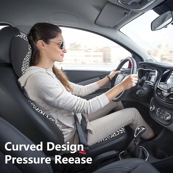 NS YOLO Ergonomic Car Seat Cushion with Comfort Memory Foam Neck Pillow, Car Pillow,Lumbar Support and Big Size Soft Seat Cushion for Driving Seat,Office Chair and Wheel Chair (Leopard Print-3 pcs)