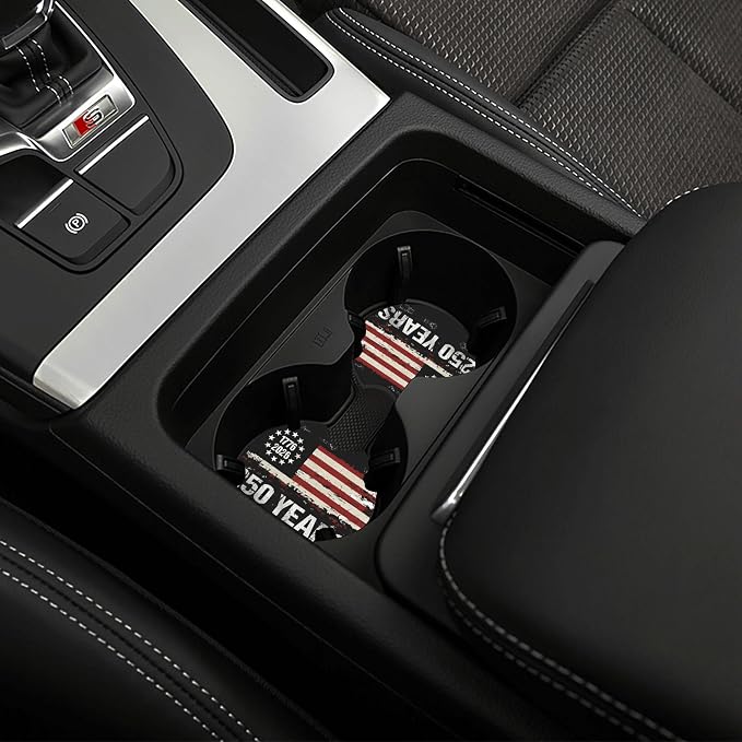 Anniversary American Flag Steering Wheel Cover 14-15 Inch +2Pc Car Coasters | Universal Anti-Slip Breathable for Men Women | Patriotic Car Accessories USA Flag Auto Interior Decor Gift