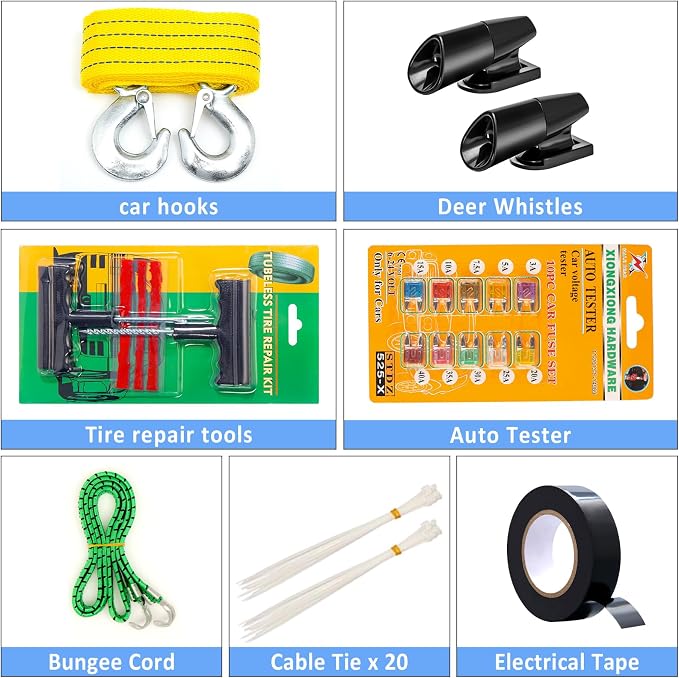 105 PCS Roadside Car Emergency Assistance Kit with Portable Air Compressor Jumper Cables