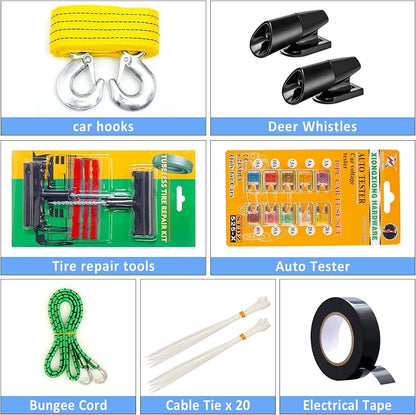 105 PCS Roadside Car Emergency Assistance Kit with Portable Air Compressor Jumper Cables