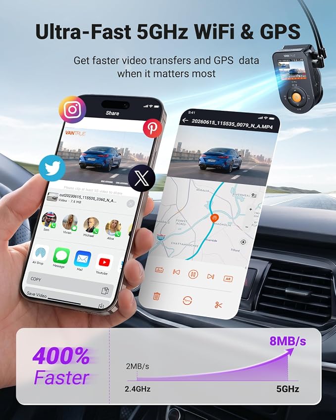 Vantrue S1 Pro Max Dash Cam 4K+2.5K Front and Rear, Dual STARVIS 2, Dual HDR, PlatePix Night Vision, 5GHz WiFi, GPS, Voice Control, 24/7 Parking Mode, 1TB Support (RC18)