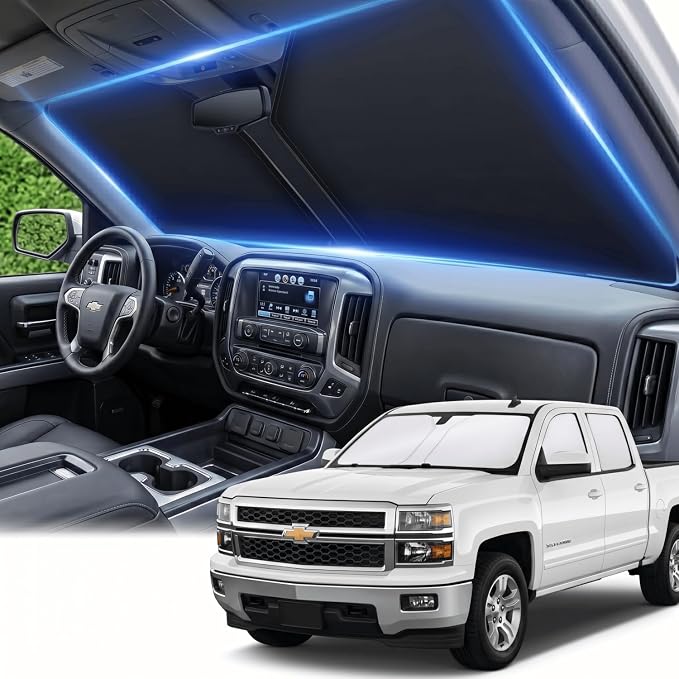 Windshield Sun Shade for Chevy/Chevrolet Silverado 1500 Accessories 2014-2018 Front Window Shade Custom Fit Silverado 1500 Sun Visor Foldable Shade Blocks UV Rays Summer Must Have Car Accessories