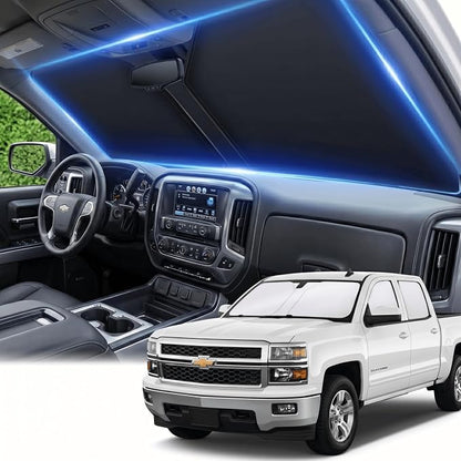 Windshield Sun Shade for Chevy/Chevrolet Silverado 1500 Accessories 2014-2018 Front Window Shade Custom Fit Silverado 1500 Sun Visor Foldable Shade Blocks UV Rays Summer Must Have Car Accessories