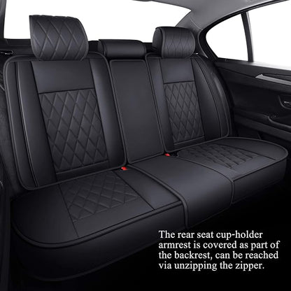 Aierxuan 5 Car Seat Covers Waterproof Leather Universal Compatible with Honda CRV Civic Accord Odyssey HRV Elantra Ford Yaris Sienna Jeep Chevy Subaru Nissan Rogue Soul Toyota(Full Set, Black)