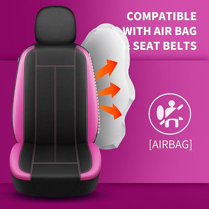 HChengkikz Car Seat Covers Front Seat, Waterproof Neoprene Seat Covers, Car Seat Cover Airbag Compatible, Universal Automotive Comfort for Most Cars, Trucks, SUVs (Black + Pink)
