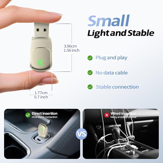 Mini Wireless CarPlay Adapter 2025 Upgrade – Dual-Band WiFi & Bluetooth 5.3, Plug & Play Car Dongle, Auto Connect, Compact Design, OTA Update, Compatible with Cars 2016+ Wired CarPlay/Android Auto