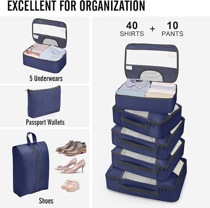 Veken 10 Set Packing Cubes for Travel Essentials,Anti-Wrinkle Buckled Suitcase Organizer for Shoe & Toiletry Bag,Carry On Luggage Bag with 99+ Count Mesh Holes for Airplane & College Dorm Accessories