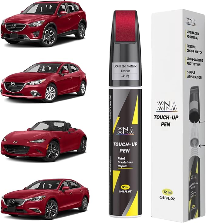 XNA Soul Red Metallic Tricoat(41V) for Mazda Touch Up Paint, Car Scratch Remover for Nicks and Chips Repair, 2-In-1 Quick & Easy Fix Car Scratch Repair Kit with Exact Color-Matched